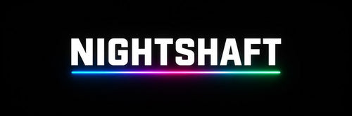 Nightshaft logo wordmark with neon underline